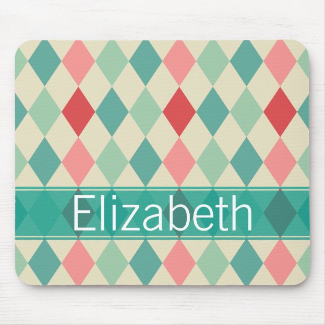 Retro Harlequin Geometric Pattern Monogram Mouse Mat (Front)