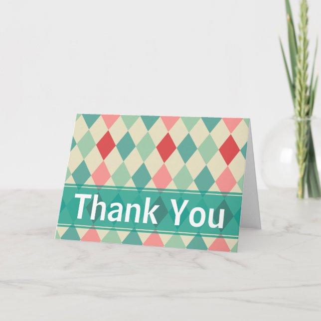 Retro Harlequin Geometric Thank You Card (Front)