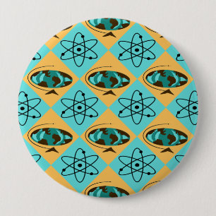 Retro Harlequin Globe Trotter Round Button