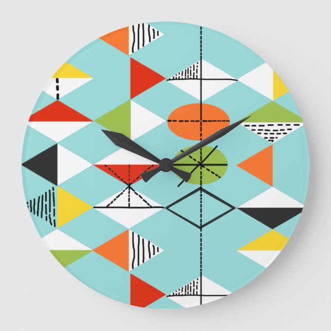 Retro Harlequin Pattern Round Clock (Front)