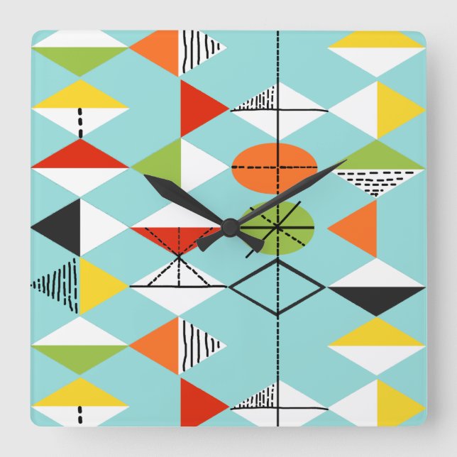 Retro Harlequin Pattern Square Clock (Front)