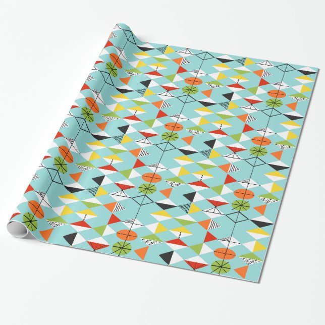 Retro Harlequin Pattern Wrapping Paper (Unrolled)