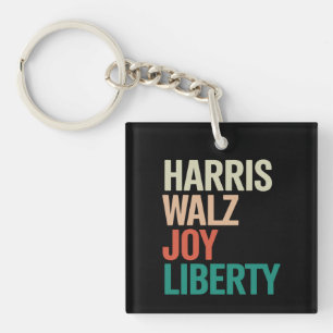 Retro Harris Waltz 2024 Harris Walz Joy Liberty Key Ring