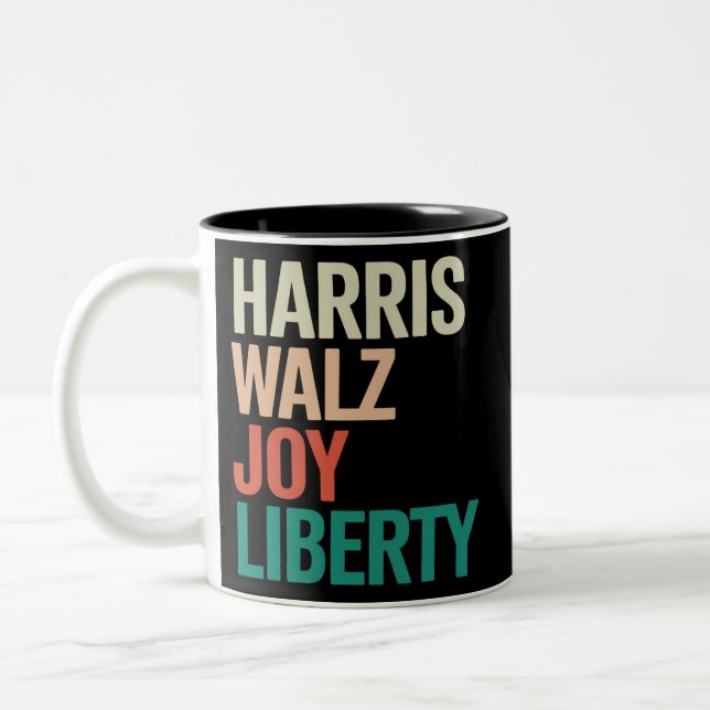 Retro Harris Waltz 2024 Harris Walz Joy Liberty Two-Tone Coffee Mug (Left)