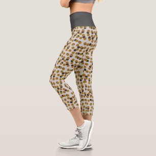 Retro Harvest Gold Mid-Century Dots Capri Leggings