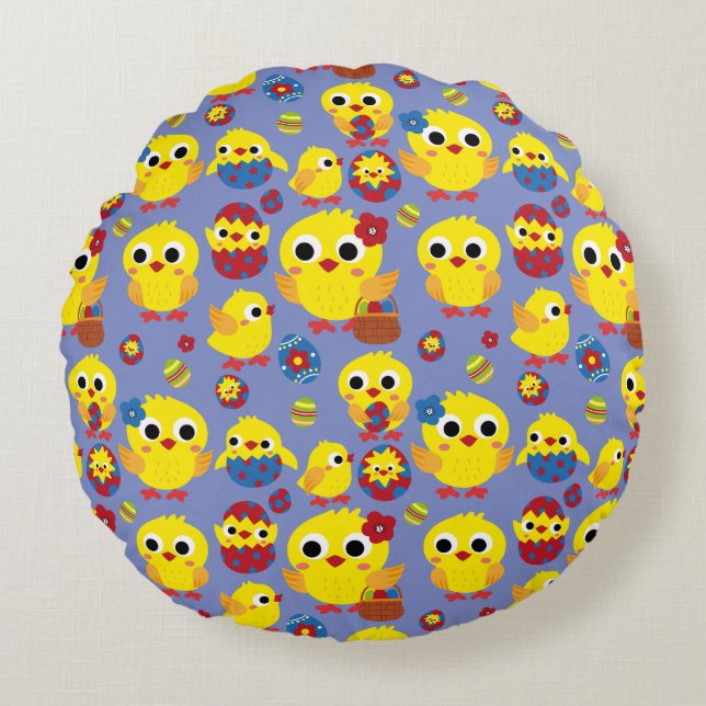 Retro Hatch Easter Eggs Round Cushion (Front)