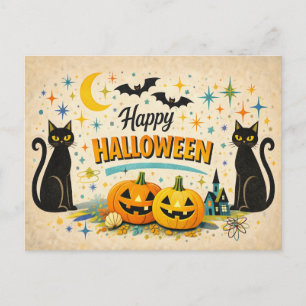 Retro Haunted House Atomic Age Halloween Holiday Postcard