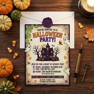 Retro Haunted House Halloween Party Invitation