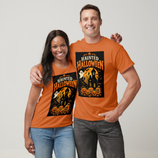 Retro Haunted House & Pumpkins Halloween T-Shirt