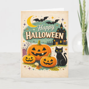 Retro Haunted House Vintage Halloween Card