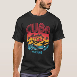 Retro Havana Cuba Palm trees Ocean Surfing Hispani T-Shirt