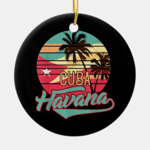 Retro Havana Cuba Tee Vintage Ceramic Tree Decoration
