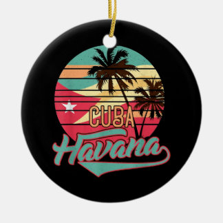 Retro Havana Cuba Tee Vintage Ceramic Tree Decoration