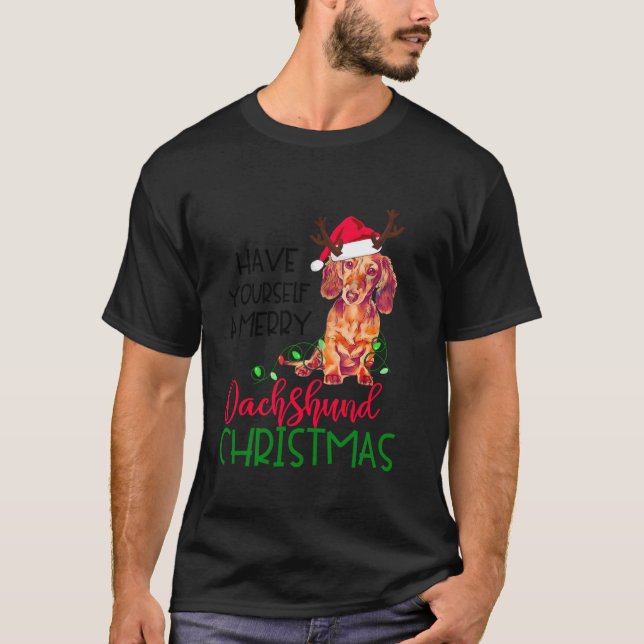Retro Have Yourself Merry Dachshund Christmas Wein T-Shirt (Front)