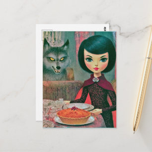 Retro Having Pie With the Wolf Postcard