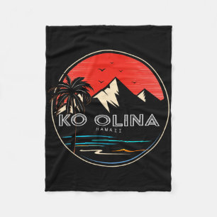 Retro Hawaii Ko Olina Wave Surfing Fleece Blanket