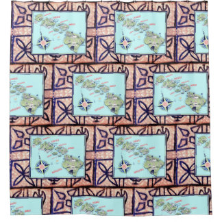 Retro Hawaii Map Shower Curtain