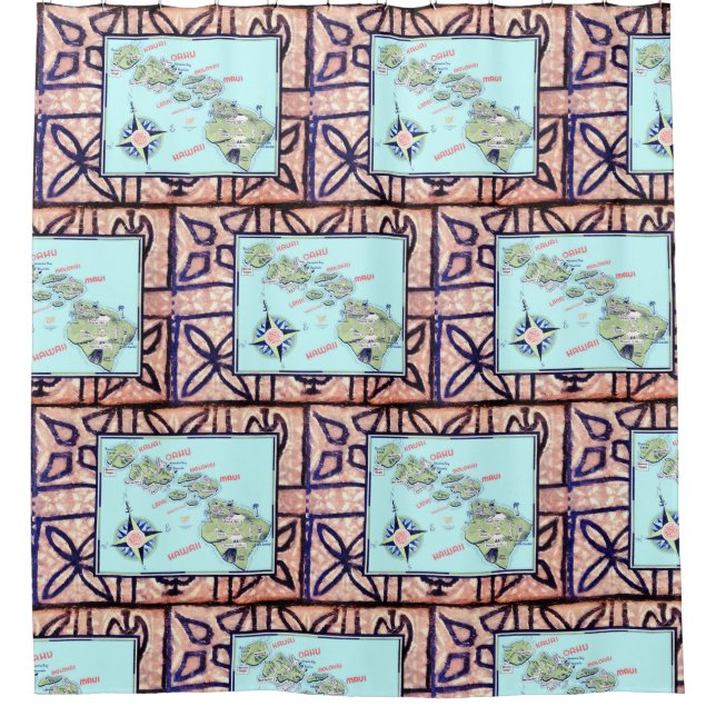 Retro Hawaii Map Shower Curtain (Front)