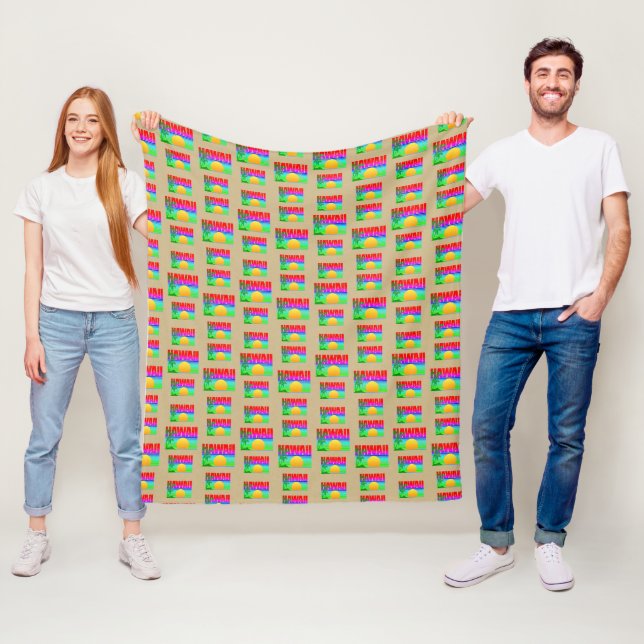 Retro Hawaii Sunset Beach Fleece Blanket (In Situ)