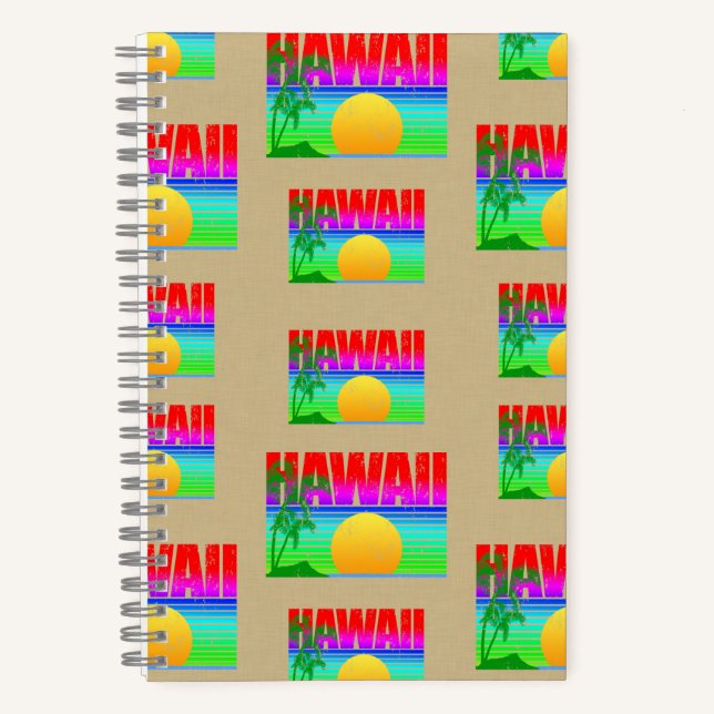 Retro Hawaii Sunset Beach Notebook (Front)