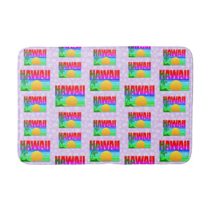 Retro Hawaii Sunset Beach Purple Hibiscus Bath Mat