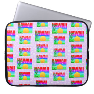 Retro Hawaii Sunset Beach Purple Hibiscus Laptop Sleeve