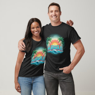 Retro Hawaii Vacation Souvenir Palm Tree Sunset T-Shirt