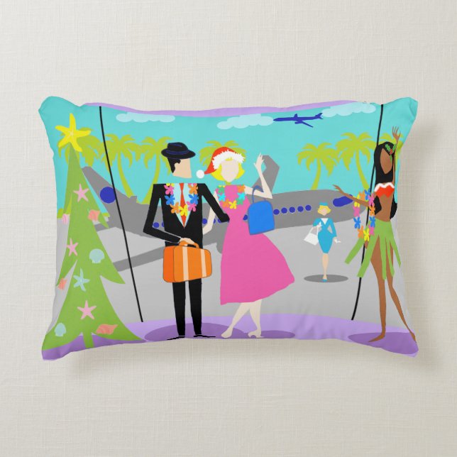 Retro Hawaiian Christmas Accent Pillow (Front)