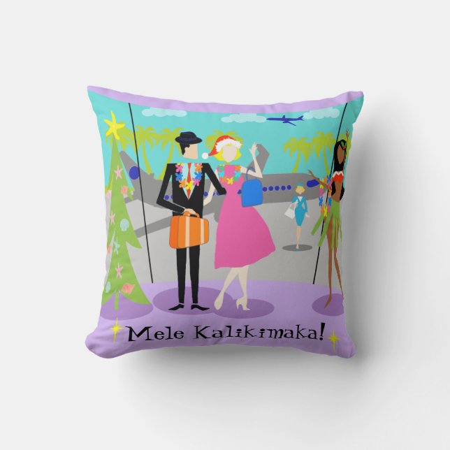 Retro Hawaiian Christmas Throw Pillow (Front)