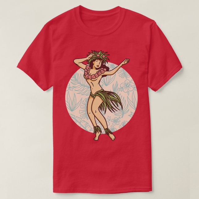 Retro Hawaiian Hula Girl Dancer T-Shirt (Design Front)