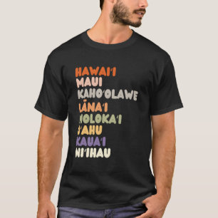 Retro Hawaiian Island Names & Colour T-Shirt