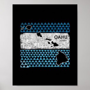 Retro Hawaiian Island Oahu Hawaii Volcano Vacation Poster