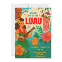 Retro Hawaiian Luau Party Invitation