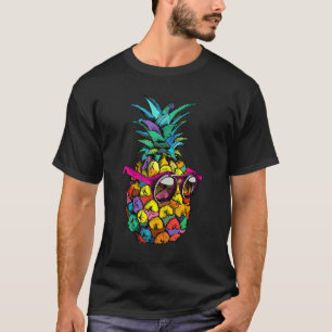 Retro Hawaiian Rainbow Coloured Pineapple Wearing  T-Shirt