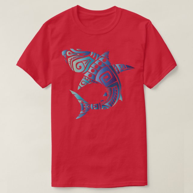 Retro Hawaiian Summer Blue Tribal Sharks Men Women T-Shirt (Design Front)