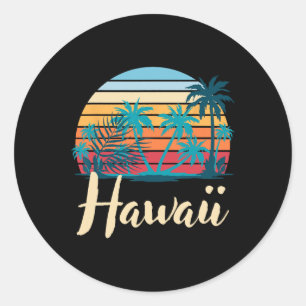 Retro Hawaiian Summer Vacation Palm Trees Tropical Classic Round Sticker