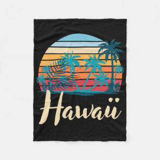 Retro Hawaiian Summer Vacation Palm Trees Tropical Fleece Blanket