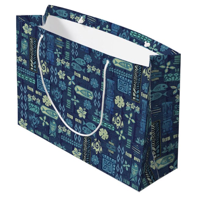 Retro Hawaiian Tiki Icons Large Gift Bag (Back Angled)