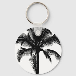 Retro Hawaiian Tropical Palm Tree Silhouette Black Key Ring