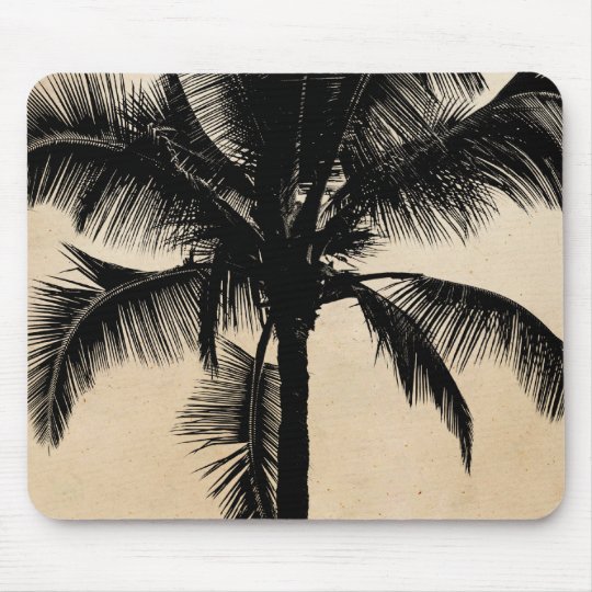 Retro Hawaiian Tropical Palm Tree Silhouette Black Mouse Mat