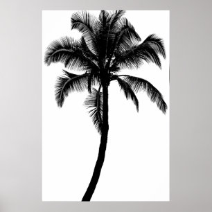 Retro Hawaiian Tropical Palm Tree Silhouette Black Poster