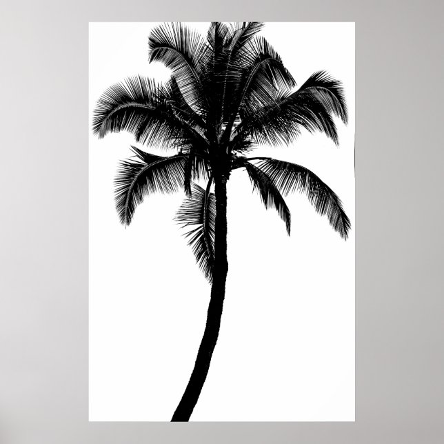 Retro Hawaiian Tropical Palm Tree Silhouette Black Poster (Front)