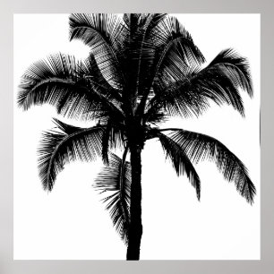 Retro Hawaiian Tropical Palm Tree Silhouette Black Poster