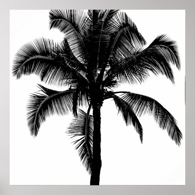 Retro Hawaiian Tropical Palm Tree Silhouette Black Poster (Front)
