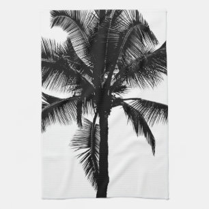 Retro Hawaiian Tropical Palm Tree Silhouette Black Tea Towel
