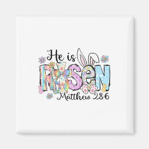Retro He Is Risen Bunny Easter Rabbit Christian Go Magnet