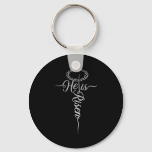 Retro he is risen cross for boys men women easter key ring