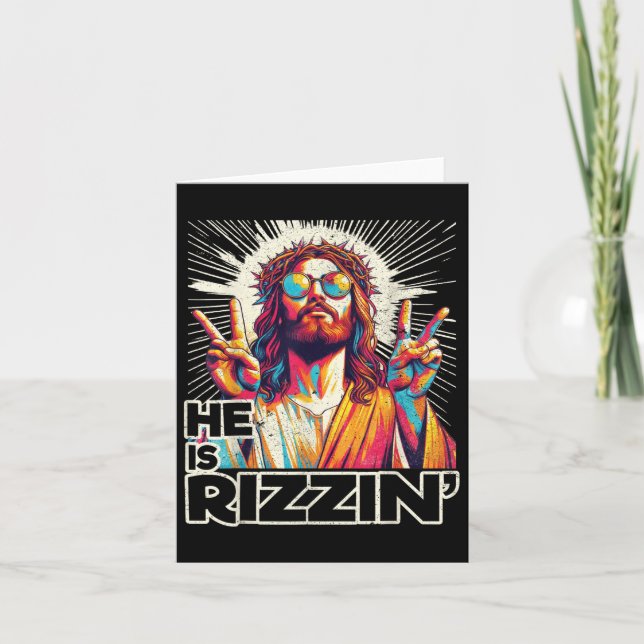 Retro He Is Rizzin Funny Jesus Has Rizzen Easter C Card (Front)