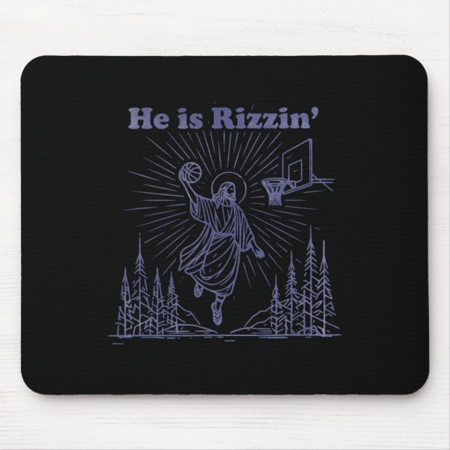 Retro He Is Rizzin God Playing Sketll Funny Easter Mouse Mat (Front)