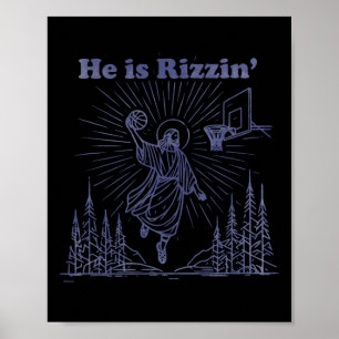 Retro He Is Rizzin God Playing Sketll Funny Easter Poster